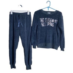 Saturdaze Pajama Set Girls Small Blue Jogger Spellout Lounge Sparkle